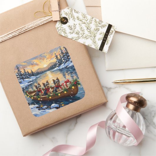 Havanese Kerstboot Vakantie Vierkante Sticker (Geschenken)
