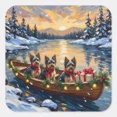 Havanese Kerstboot Vakantie Vierkante Sticker (Voorkant)