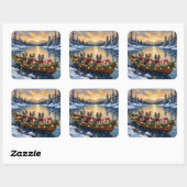 Havanese Kerstboot Vakantie Vierkante Sticker (Vel)