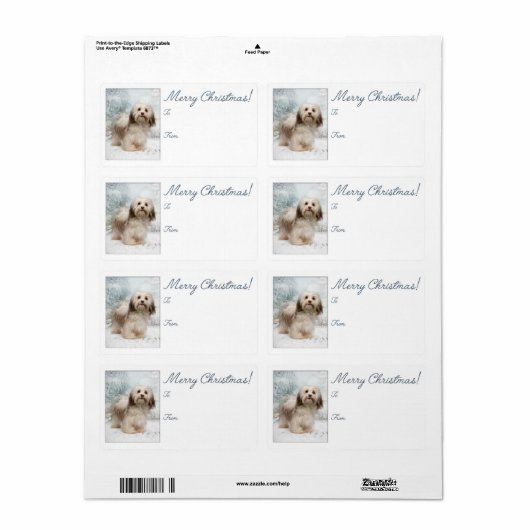 Havanese kerstcadeaulabels etiket (Full Sheet)