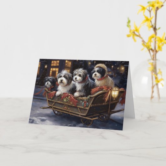 Havanese Kerstfeest Seizoen Kaart (Gele Bloem)