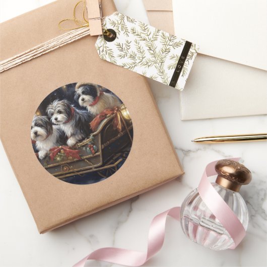 Havanese Kerstfeest Seizoen Ronde Sticker (Geschenken)