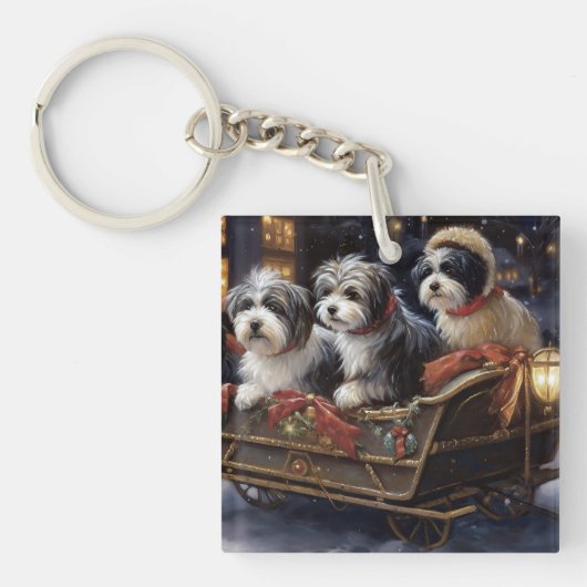 Havanese Kerstfeest Seizoen Sleutelhanger (Voorkant)