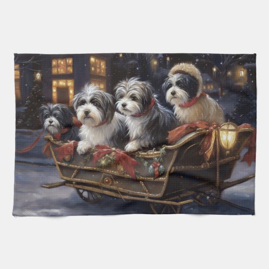 Havanese Kerstfeest Seizoen Theedoek (Horizontaal)
