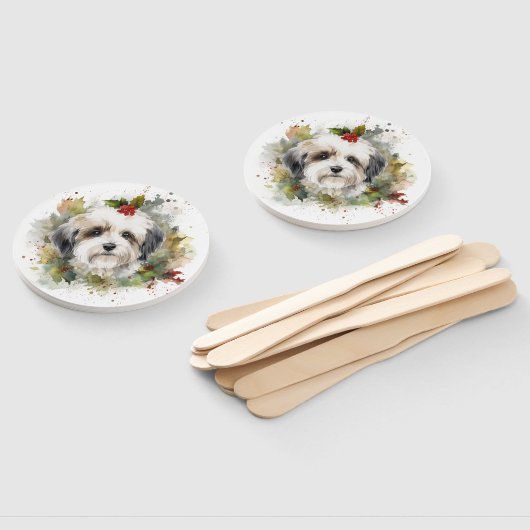 Havanese Kerstkrans Feestelijke Pup Handwaaier (Niet-gemonteerd)