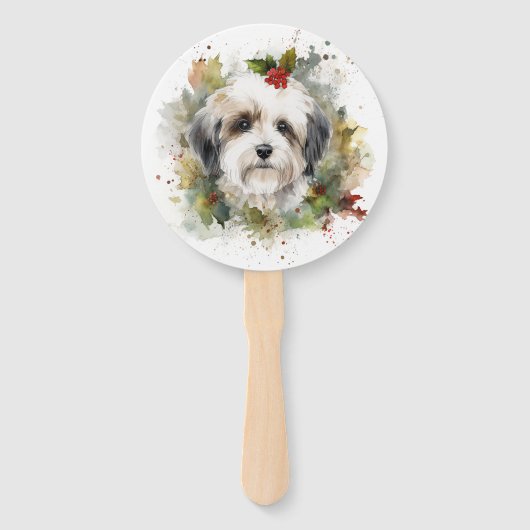 Havanese Kerstkrans Feestelijke Pup Handwaaier (Voorkant)