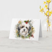 Havanese Kerstkrans Feestelijke Pup Kaart (Gele Bloem)