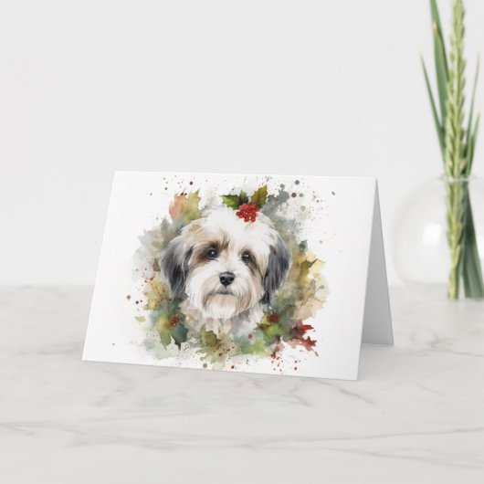 Havanese Kerstkrans Feestelijke Pup Kaart (Voorkant)