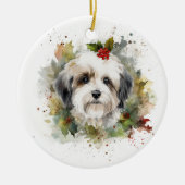 Havanese Kerstkrans Feestelijke Pup Keramisch Ornament (Voorkant)