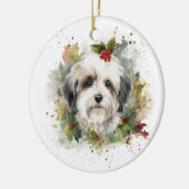Havanese Kerstkrans Feestelijke Pup Keramisch Ornament (Links)