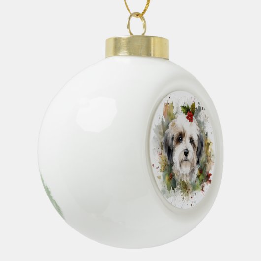 Havanese Kerstkrans Feestelijke Pup Keramische Bal Ornament (Links)