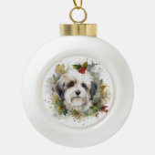 Havanese Kerstkrans Feestelijke Pup Keramische Bal Ornament (Voorkant)
