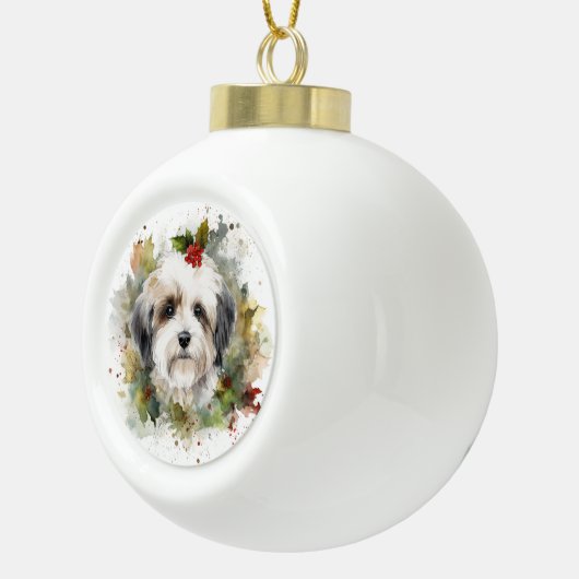 Havanese Kerstkrans Feestelijke Pup Keramische Bal Ornament (Rechts)