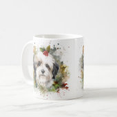 Havanese Kerstkrans Feestelijke Pup Koffiemok (Voorkant links)