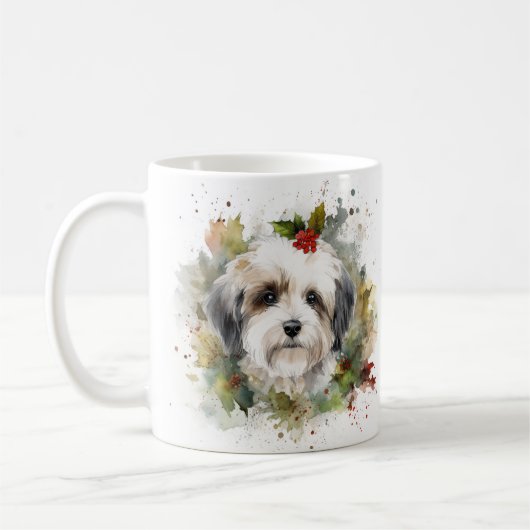 Havanese Kerstkrans Feestelijke Pup Koffiemok (Links)