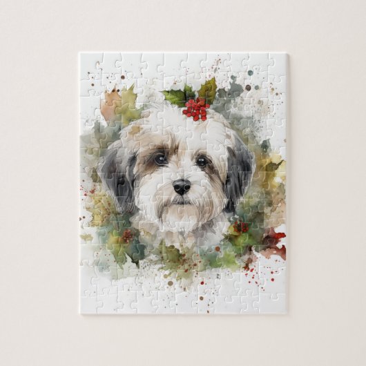 Havanese Kerstkrans Feestelijke Pup Legpuzzel (Verticaal)