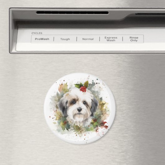 Havanese Kerstkrans Feestelijke Pup Magneet (Insitu (Vaatwasser))