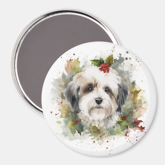 Havanese Kerstkrans Feestelijke Pup Magneet (Voorkant / Achterkant)