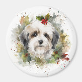 Havanese Kerstkrans Feestelijke Pup Magneet (Voorkant)
