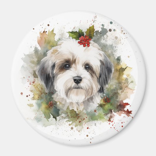 Havanese Kerstkrans Feestelijke Pup Magneet (Voorkant)