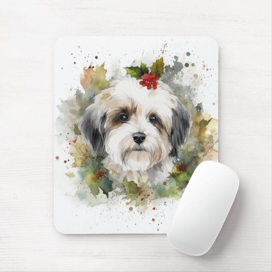 Havanese Kerstkrans Feestelijke Pup Muismat (Met muis)