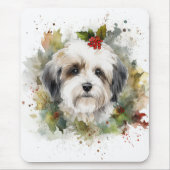 Havanese Kerstkrans Feestelijke Pup Muismat (Voorkant)