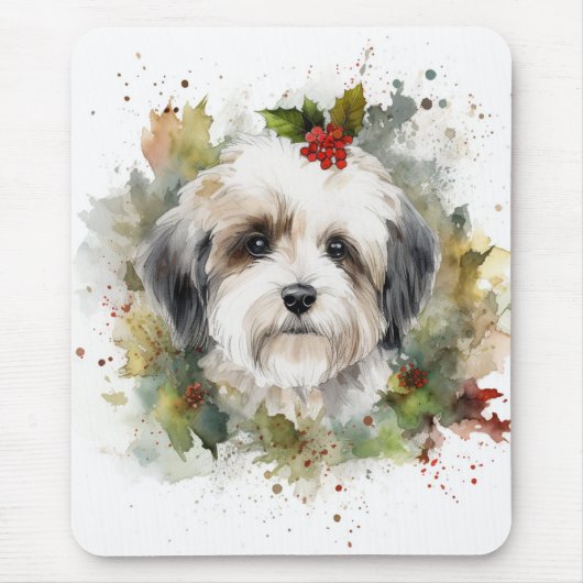 Havanese Kerstkrans Feestelijke Pup Muismat (Voorkant)