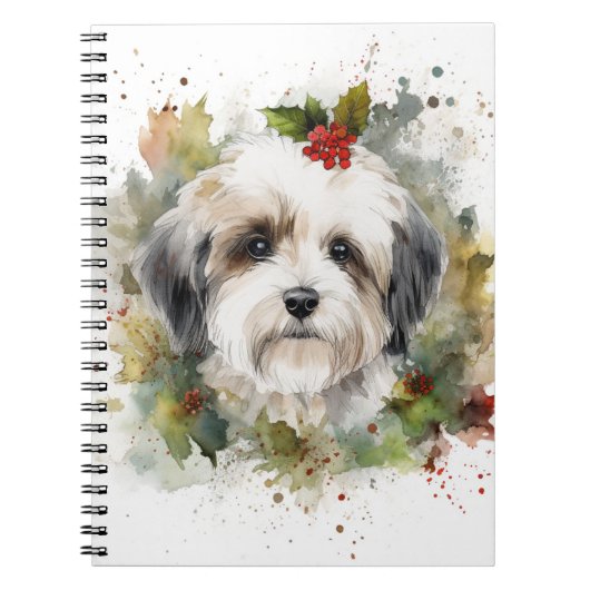 Havanese Kerstkrans Feestelijke Pup Notitieboek (Voorkant)