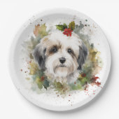 Havanese Kerstkrans Feestelijke Pup Papieren Bordje (Voorkant)