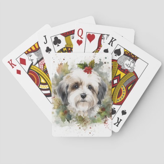 Havanese Kerstkrans Feestelijke Pup Pokerkaarten (Achterkant)