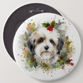 Havanese Kerstkrans Feestelijke Pup Ronde Button 6,0 Cm (Voorkant /achterkant)