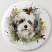 Havanese Kerstkrans Feestelijke Pup Ronde Button 6,0 Cm (Voorkant)