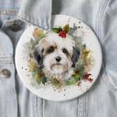 Havanese Kerstkrans Feestelijke Pup Ronde Button 6,0 Cm (In situ)