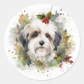 Havanese Kerstkrans Feestelijke Pup Ronde Sticker (Voorkant)