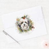 Havanese Kerstkrans Feestelijke Pup Ronde Sticker (Envelop)