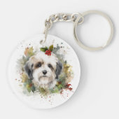 Havanese Kerstkrans Feestelijke Pup Sleutelhanger (Achterkant)