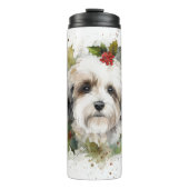 Havanese Kerstkrans Feestelijke Pup Thermosbeker (Voorkant)