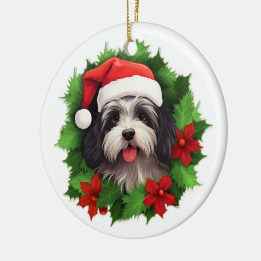 Havanese kerstkrans keramisch ornament (Links)