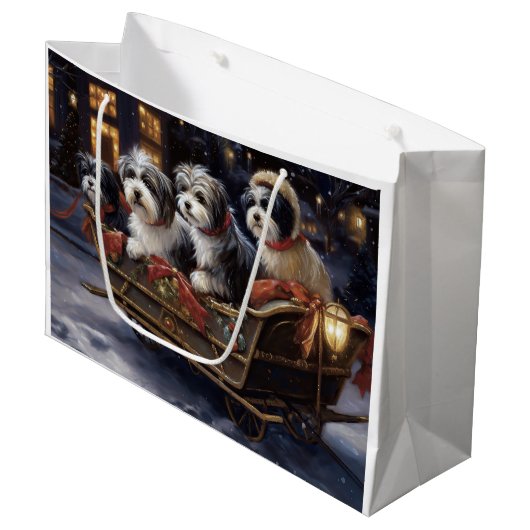Havanese Kerstmis Feestelijk Seizoen Groot Cadeauzakje (Voorkant Gekanteld)