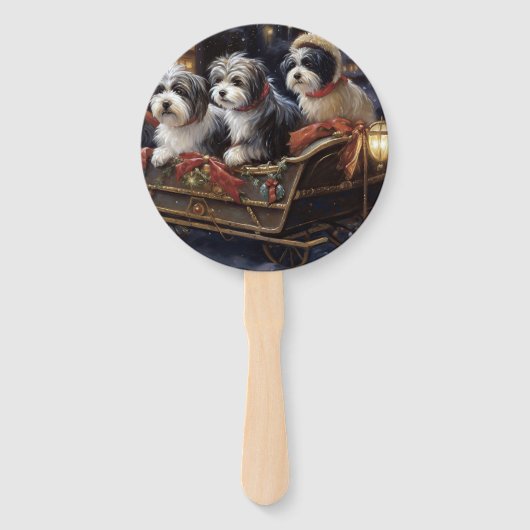Havanese Kerstmis Feestelijk Seizoen Handwaaier (Achterkant)
