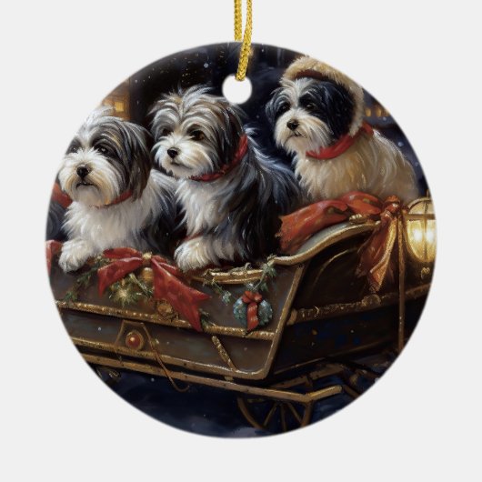 Havanese Kerstmis Feestelijk Seizoen Keramisch Ornament (Voorkant)