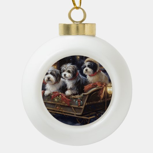 Havanese Kerstmis Feestelijk Seizoen Keramische Bal Ornament (Voorkant)