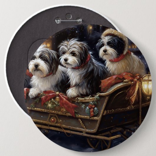 Havanese Kerstmis Feestelijk Seizoen Ronde Button 6,0 Cm (Voorkant /achterkant)