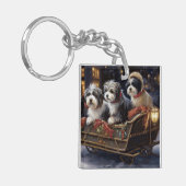 Havanese Kerstmis Feestelijk Seizoen Sleutelhanger (Voorkant Links)