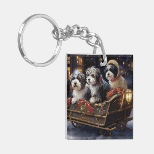 Havanese Kerstmis Feestelijk Seizoen Sleutelhanger (Voorkant Links)