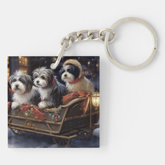 Havanese Kerstmis Feestelijk Seizoen Sleutelhanger (Achterkant)