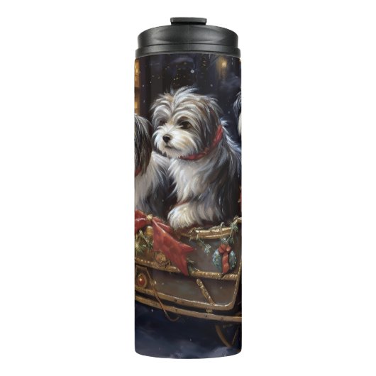 Havanese Kerstmis Feestelijk Seizoen Thermosbeker (Voorkant)