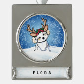 Havanese kerstversier verzilverd banner ornament (Voorkant)