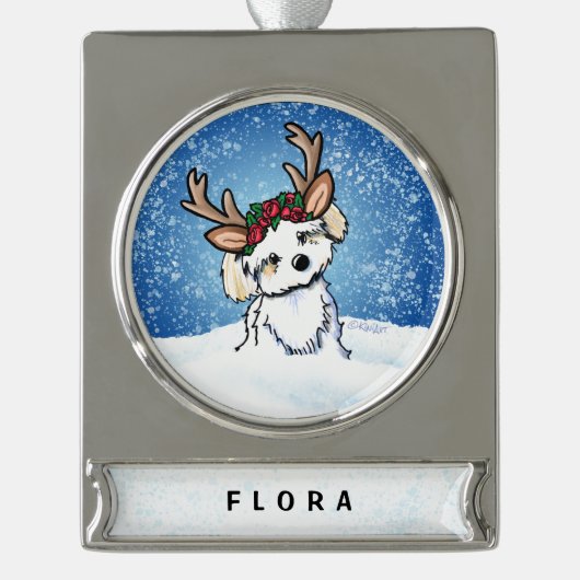 Havanese kerstversier verzilverd banner ornament (Voorkant)