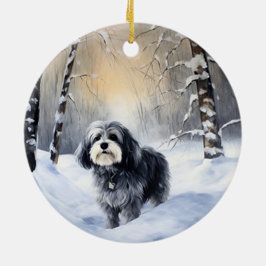 Havanese laat het sneeuwen Kerstmis Keramisch Ornament (Achterkant)
